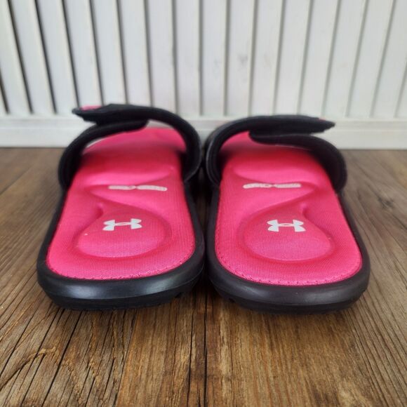 Under Armour Ignite VI Slides Youth Size 2Y Black Pink Adjustable Strap Sandals - Picture 4 of 9